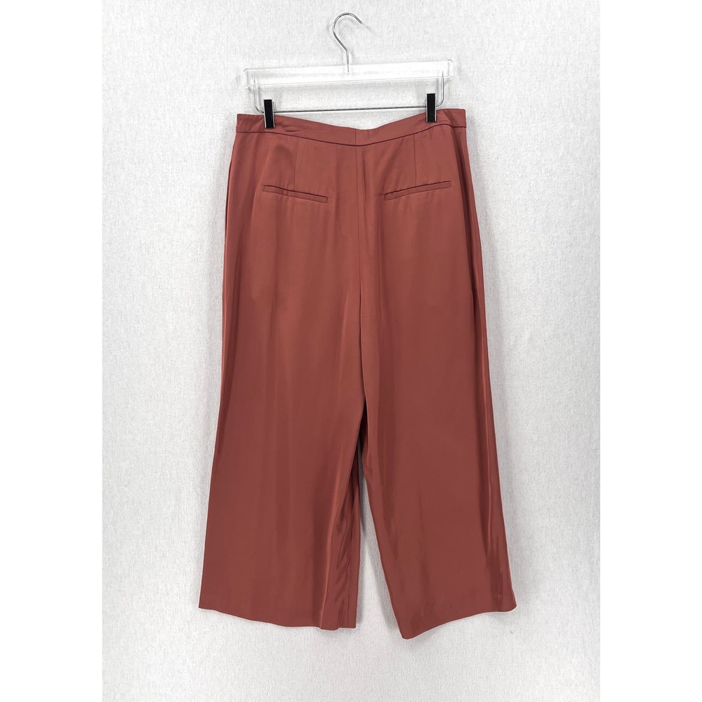 VINCE Satin High Waist Pants Womens 12 Pleated Wide Leg Cropped Silky Dressy - Picture 3 of 16